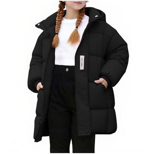 BFAFEN Girls Fashion Tops Boys Girls Winter Coat Thicken Thermal Mid Length Down Jacket Cozy Warm Puffer Jacket with Hood School Ski Cardigan