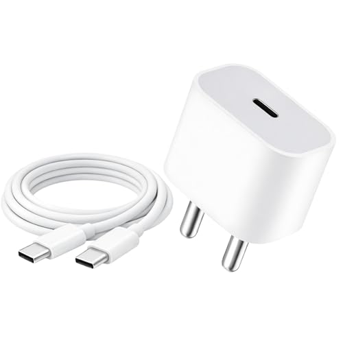 Image of 20W iPhone Type-C Charger with Cable (MFi-Certified) Compatible with iPhone 17 /17 Air /17 Pro, 16 /16 Pro /16 Pro Max, 15 /15 Plus /15Pro, Adapter with C-to-C Cable - BIS Certified, 1 Year Warranty