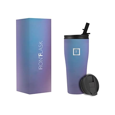 IRON °FLASK Rover Tumbler 2.0 - 24 Oz, 2 Lids (Straw/Flip), Vacuum Insulated Stainless Steel Bottle, Modern Double Walled, Simple Thermo Travel Mug, Hydro Water Metal Canteen (Aurora) Cover