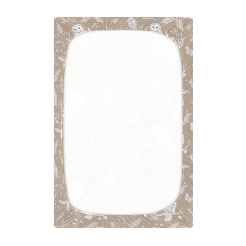 Image of Crib Sheet Breathable Soft Crib Mattress Sheet for Baby Toddler Boys Girls Fitted Pack n Play Crib Sheet Fit Standard Crib Mattress 52 x 28 Inch Owls Leaves Light Brown