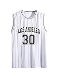 Floerns Men's Sleeveless Basketball Jersey Shirt Striped Letter Crew Neck Gym Tank Top White and Black X-Large