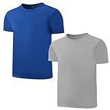 Juephe 2 Pack Kids/Boys/Youth Quick Dry Sports Tee Shirt Mesh Moisture Wicking Active Athletic T-Shirt (Age4-18Years) Gray and Blue