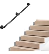 Industrial Pipe Stair Handrail - 2ft Wall-Mounted Black Metal Rail For Indoor & Outdoor Steps