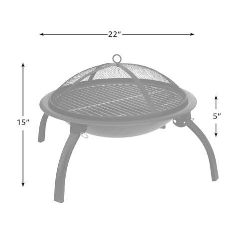 Fire Sense 60873 Fire Pit Portable Folding Round Steel with Folding Legs Wood Burning Lightweight Included Carrying Bag & Screen Lift Tool - Black - 22"