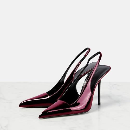 Image of THESHY Women's Pointed Toe High Stiletto Heels Slingback Stretch Slip-on Pumps Backless Patent Leather Fashion Dress Shoes for Women