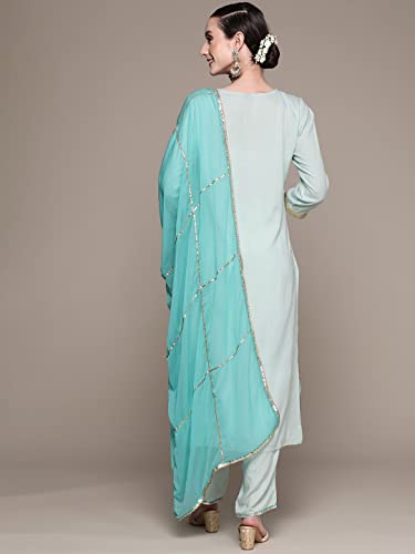 Image of ishin Women's Viscose Rayon Embroidered A-Line Kurta suit set With Dupatta & Pants