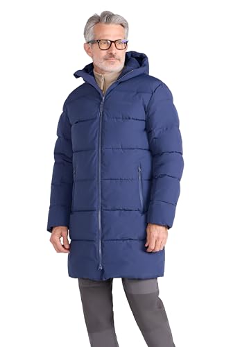 Image of Mountain Warehouse Vortex Mens Longline Padded Jacket - Water-resistant & Thermal tested -30 °C Puffer Coat with Front Pockets - Best for Camping & Outdoors Navy M