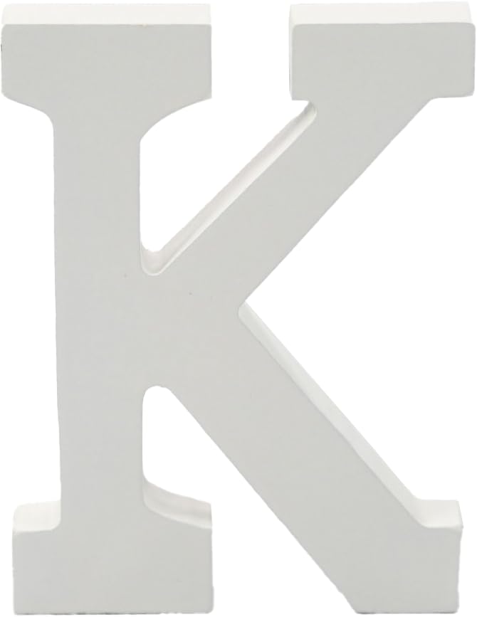 6 Inch White Decorative Wooden Letters and Numbers (K)