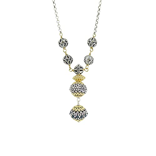 Collier femme perles filigrane sarde argent perforé bruni doré
