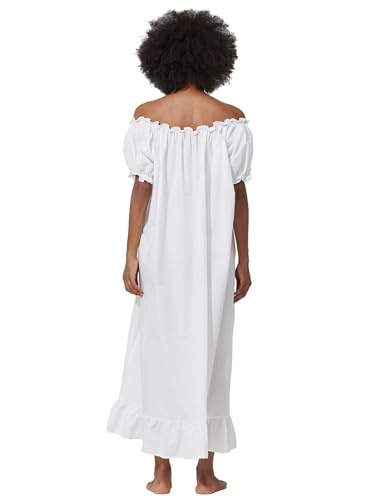 BEAUZSUZSANA Women's Nightgown 100% Cotton Victorian Vintage Nightwear Short Sleeve Scoop Neck (Small) Ivory - image 2