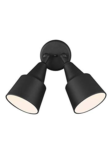 Image of Generation Lighting 2-Light 12.5-Inch Adjustable Flood Light in Black | Wet-Rated Aluminum Fixture with Matching Shade, an Exterior Lighting Fixture and Outdoor Lamp for Home Security or Driveway