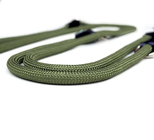 Leisegrün Verstellbare Hundeleine 3m - Robuste Nylon Doppelleine für mittelgroße bis große Hunde, 200kg Zugkraft, 2 Karabiner - Olivgrün