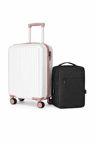 Kit Mala de Bordo 10 kg Abs 4 Rodas 360º Dermond Mônaco + Mochila Executiva para Notebook Preta (Branco com rose)