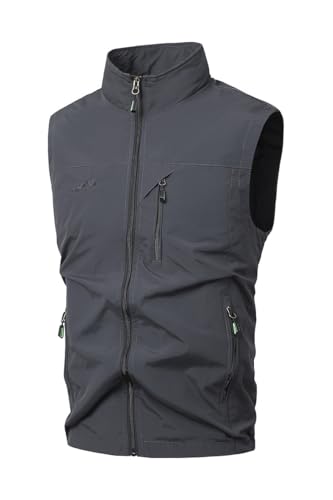 Outdoor Lightweight Full-Zip Vest with Multiple Pockets, Stand Collar