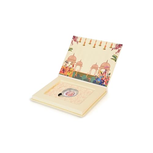 Image of Pure 999 Silver Shubh Vivaah Coin Gift Box, Ivory 1 Count | Wedding Couple Motif 1gm in Capsule, Illustrated Keepsake Hardcase, Shagun, Wedding Gift, Couple Gift, Indian Ceremony