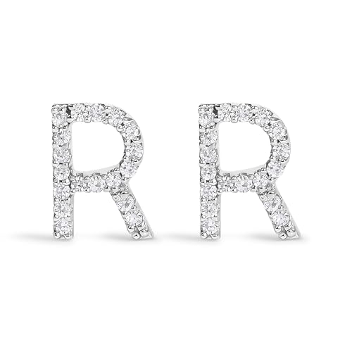 10K White Gold 1/10 Cttw Diamond 'R' Initial Stud Earring