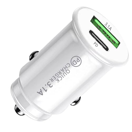 USB カーチャージャーアダプター、自動車用急速充電プラグ - A+C タイプC対応の3.1Aダブルポート搭載小型ポータブルカーチャージャー | 自動車電話充電アダプター、スマートフォン、ラップトップ、タブレット用高効率充電対応 | ドライブ中の便利な車内