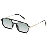 PANTHOS Mod. Shaped Metal occhiali da sole unisex uomo donna vintage fashion protezione UV400 con pezzolina e sacchettino (Nero/Verde)