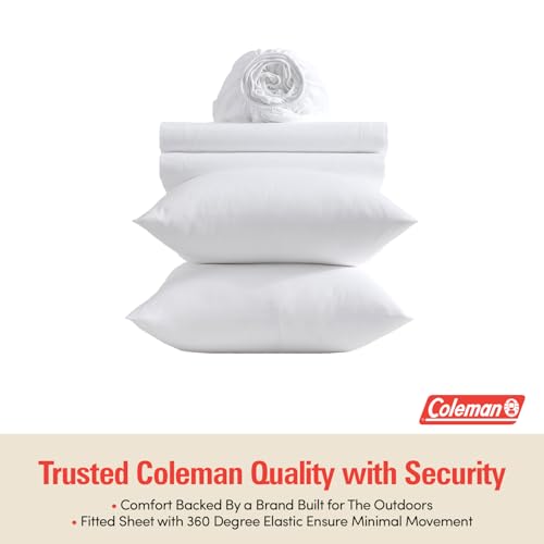 Image of Coleman Full Size Sheets - Durable Home Bedding with Outdoor Heart, Stylish & Reliable for Bedroom or Cabin - Premium Solid Color, Built for Comfort, Style & Occasional Outdoor Use, White