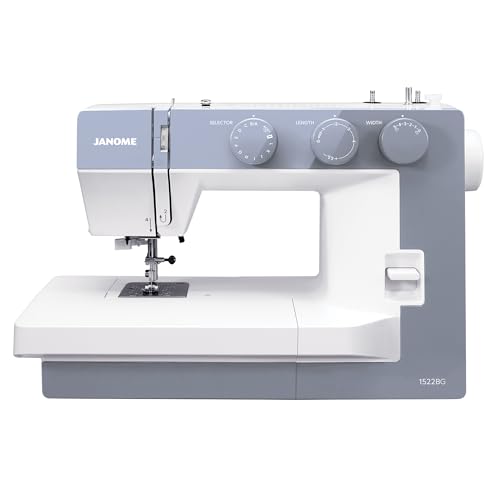 Image of Janome 1522-BG Mechanical Sewing Machine - Aesthetic Blue-Grey Sewing Machine for Beginners, 22 Built in Stitches, 1 Step Buttonhole, Heavy Duty Metal Frame, Built in Needle Threader for Easy Use