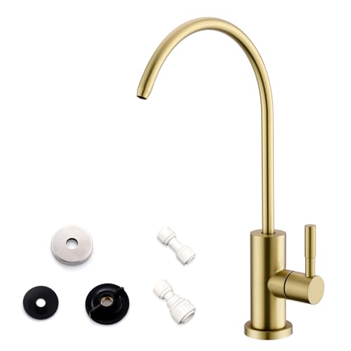 WEWE Drinking Water Faucet for Kitchen Sink, Gold Kitchen Water Filter Faucet Stainless Steel for Reverse Osmosis or Water Filtration System Beverage Non-Air Gap RO Faucet Gold Finish