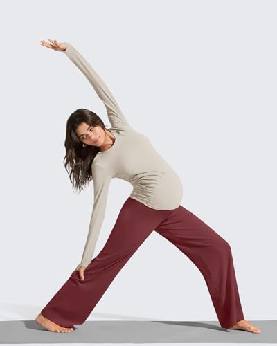 Image of G4Free BareFeel Maternity Pants Over the Belly Pregnancy Trousers for Work | High Waist Coverage,Two Side Pockets,Wide Leg Design,Soft Knit Fabric,for Dress Casual Yoga