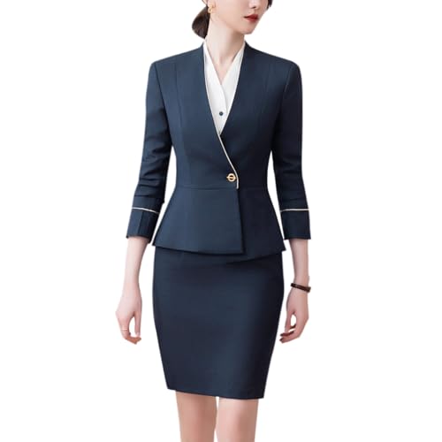 YYNUDA Women's Business Suit Set Solid 2 Piece Work Office Blazer and Skirt2