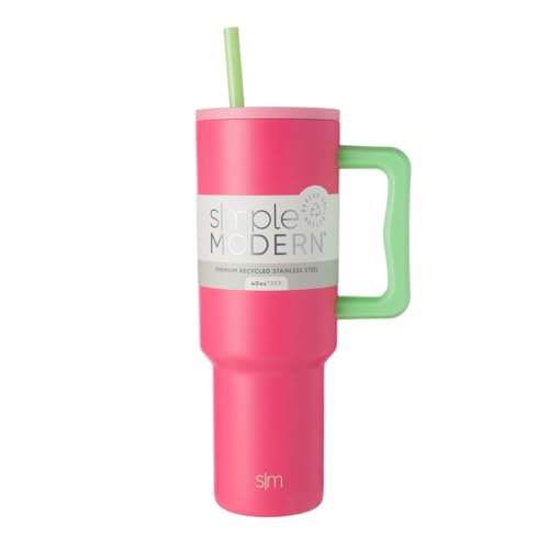 Image of Simple Modern 40 oz Tumbler with Handle and Straw Lid | Premium Recycled Stainless Steel Water Bottle Travel Mug Cupholder Use | Gifts for Women Him Her | Trek Collection | Watermelon Splash
