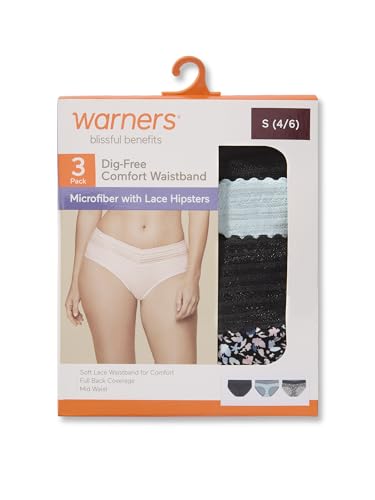 Image of Warner's Women's Blissful Benefits Women's Dig-free Microfiber Lace Hipster 3-pack