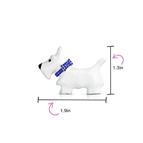 Image of Bling Jewelry Large Statement Blue Or Pink Crystal Collar White Enamel Westie Scottie Terri Dog Pet Animal Scarf Brooch Pin For Women Teens Silver Tone Rhodium Plated 1.3 Inch