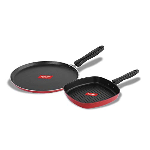 Image of Sumeet 2.6mm Thick Non-Stick Berry Cookware set (Dosa Tawa - 26.5cm Dia + Grill Pan - 1.1Ltr Capacity - 22cm Dia)