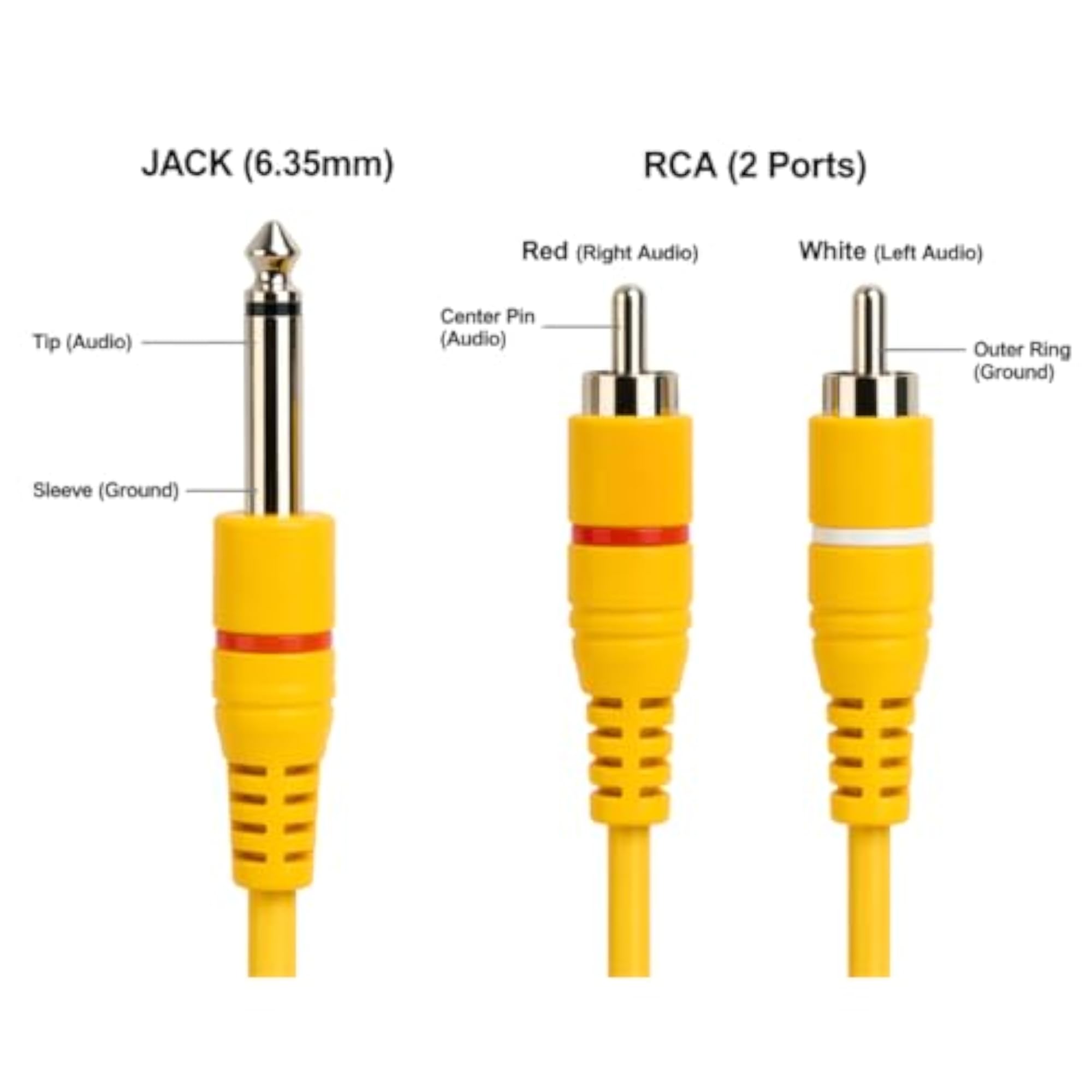 Male to 6.35mm Jack 2RCA Audio Cable