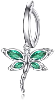 UCADRIT Dragonfly Sterling Silver Belly Button Ring 14G Dangle Navel Barbell Body Piercing Jewelry for Women Girls