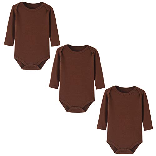 BINIDUCKLING Body Shaping Bebé-Niños Conjuntos，Ropa de una Pieza para Bebé， Mameluco Traje Recién Nacido ，Manga Larga，Pack de ３，Marrón，0－3M