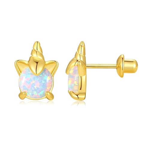 Brincos de unicórnio para meninas com fecho de parafuso, brincos de prata esterlina 925, brincos de