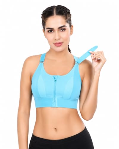 Image of Women Polyester Spandex High Impact Front Zip Sports Bra Fitness Criss Cross Back Crop Tops for Gym, Yoga & Workout - Size: M-4XL