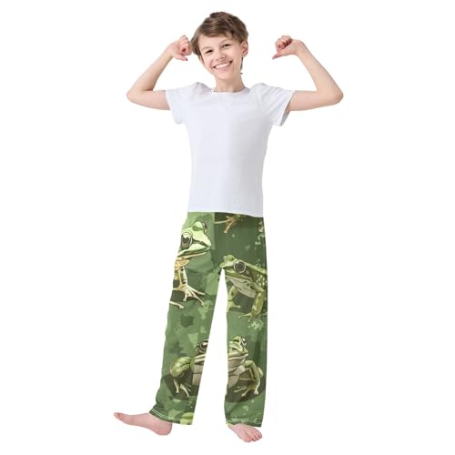 ZZXXB Frog Camouflage Boys Long Pants Soft Trousers Elastic Waist Kids Lounge Bottoms with Pockets S-XL2