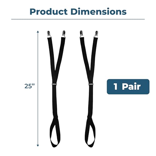 Comfy Clothiers Unisex Adjustable Shirt Garters - 25 Inches Elastic Original Stirrup Shirt Stays - Keeps Shirts Tucked in All Day - Easy-to-Wear Garter Straps with Foot Loop - Black