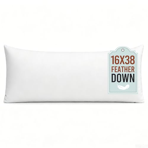 Image of puredown 16x38 Feather Down Pillow Insert, Set of 1 Large Lumbar Pillow Inserts for or Bed Cushion Couch Sofa, Decorative Long Pillow Insert with Down-Proof Cover