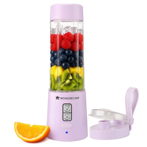 Image of Wonderchef Twister Portable Blender, 500ml, Dual-rotation Stainless-steel Blades, For Crushing Ice, Smoothies, Shakes, For Backpacks /Office Bags, Type-c Charge, 1-Yr Warranty, Lavender