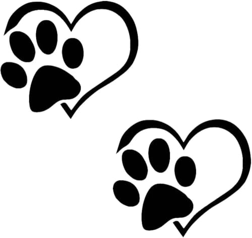 2 Stück Hund Pfote & Herz Auto Aufkleber – Hundepfote Sticker fürs Auto, wetterfest & selbstklebend(Schwarz)