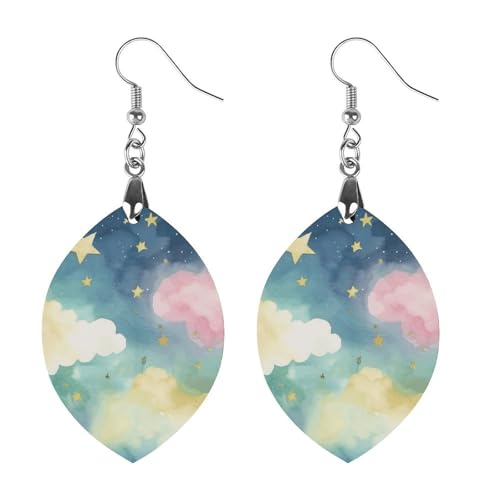 Boucles d'oreilles pendantes en bois pour femme motif étoiles ciel