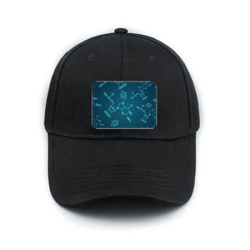 Casquette de baseball noire avec structure moléculaire bleue réglable pour un style quotidien unique