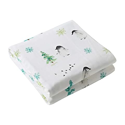 YEBON Premium 100% Soft Cotton Muslin Swaddle Blanket for Infant, Newborn, Toddler with Cute Animal Pattern,43.3X43.3" (Gray penguin) Cover