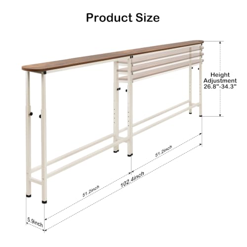 Image of Narrow Console Table, 102.4 inch Sofa Table Adjustable Height Behind Couch Table