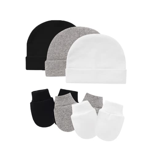 Image of Tisoloow Baby Hats with Scratch Mittens Set Boys Girls Cute Infant Beanie Caps Unisex Newborn Hospital Hats for Baby