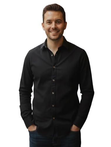 Image of VastraVibes Men's Solid Casual Shirt - Full Sleeve Slim Fit Cotton Blend Button-Down Shirt for Office, Party, Formal