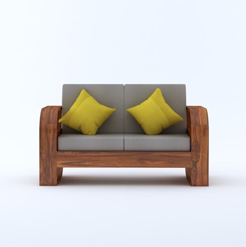 Image of Ganpati Arts Sheesham Wood 2 Seater Sofa Set for Living Room Home Office Solid Wood Sofa Set Furniture Wooden Sofa Set Two Seater (Natural Finish)
