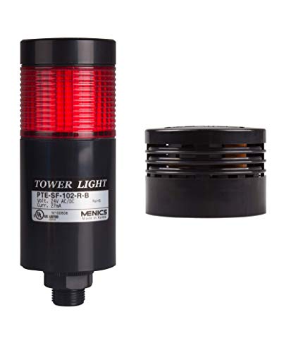 MENICS PTE-SCB-102-R-B, Tower Light Kit, 56mm Modular LED, Red Lens 1 Stack, Steady, Direct Mounting, Black Body, 25" Lead Wires, 24 VAC/DC, Including 80dB Buzzer