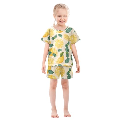 ALAZA Lemon Leaves Cartoon Summer Pajamas Short Sleeve 2 Piece Sleepwear Top and Bottom Pajama Set Unisex3